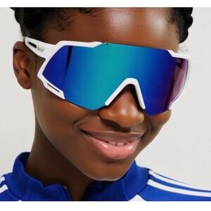 WHEEL UP Sports Sunglasses White Blue Mirrored Lens Cycling Riding UV Protection